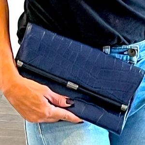 Diane Von Furstenberg blue leather croco clutch
